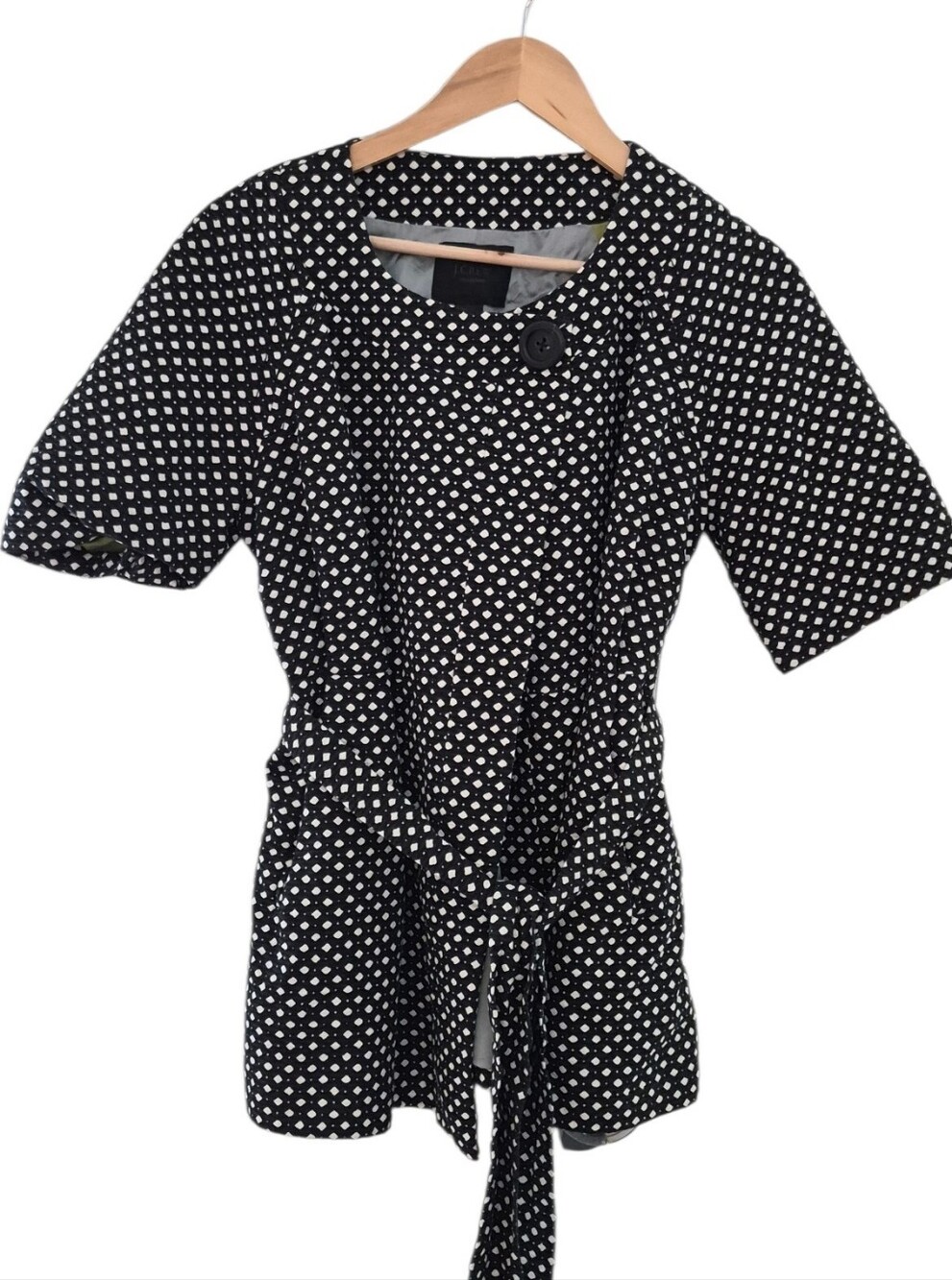 J .Crew Cotiton Vintage collection black  white  dot blazer feature Belt Chic 8